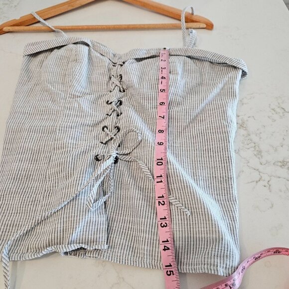 Leith Nordstrom Corset Medium Lace Up Top Grey Coquette - Picture 9 of 9